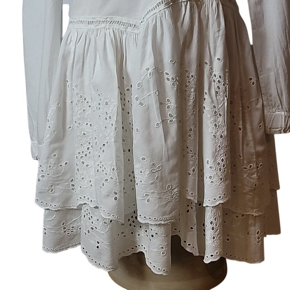 Allsaints Aislyn Broiderie White Ruffled Eyelet Dress 100% Cotton Lined EUC Worn - Picture 8 of 16